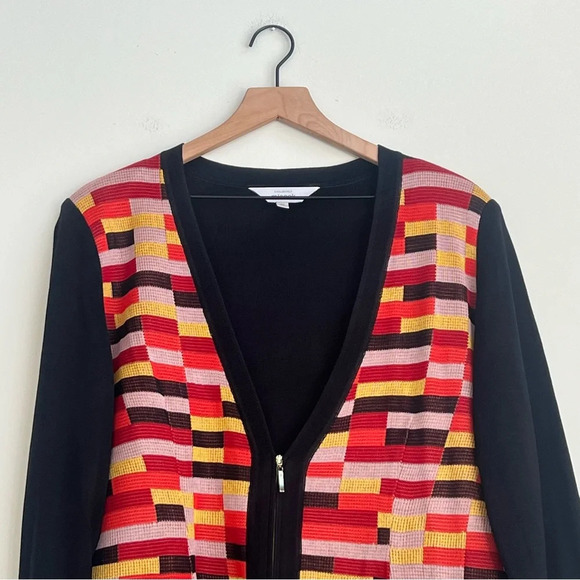 EXCLUSIVELY MISOOK Knit Cardigan Jacket Metallic Mosaic Zip Front Pockets XL - Picture 6 of 12